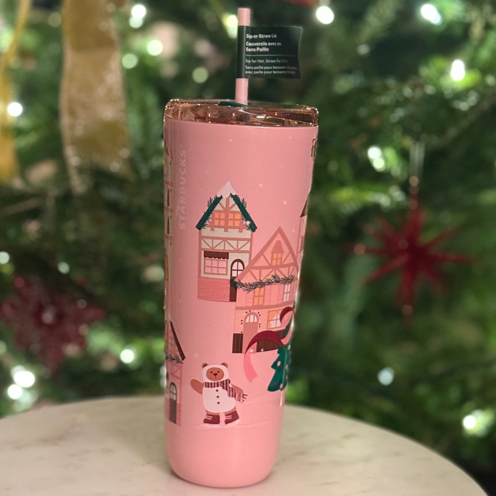 Starbucks ๐ Bearista Winter Wonderland Scene Pink Stainless Steel Tumbler - Picture 3 of 3